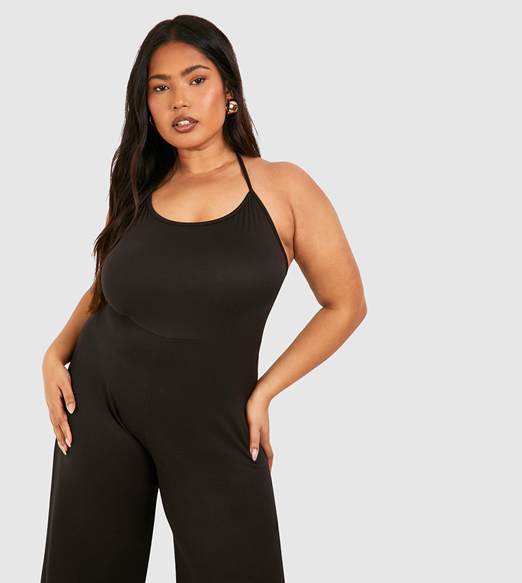 Plus Tie Low Back Beach Jumpsuit