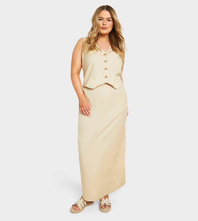 High Waist Linen Look Maxi Skirt