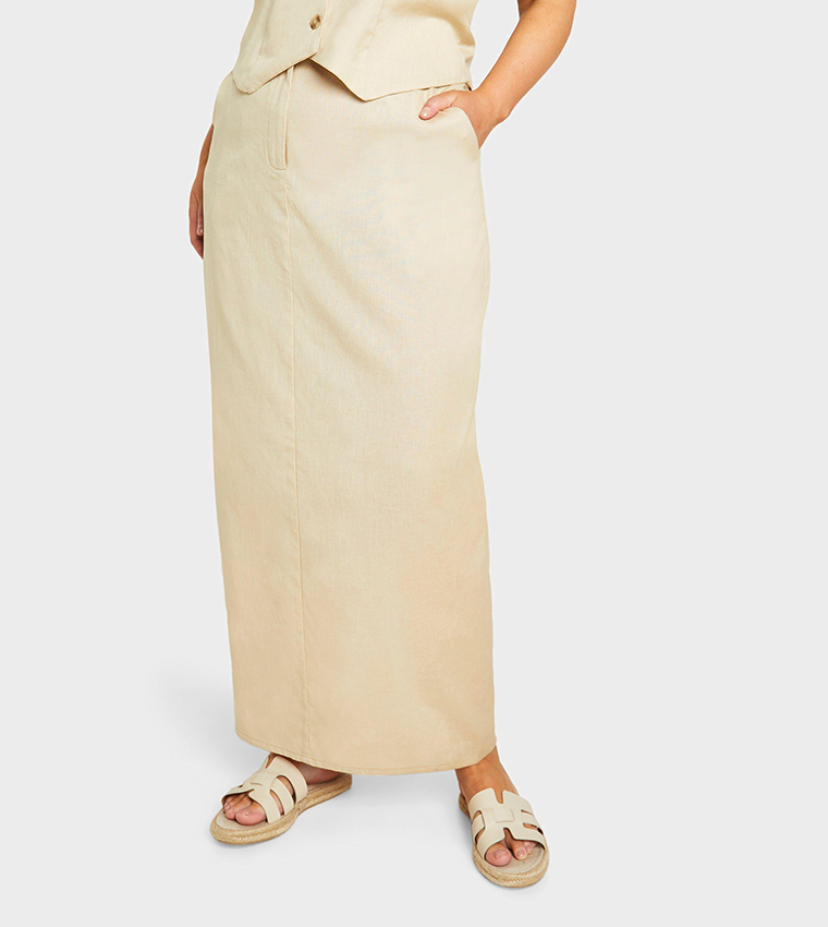 High Waist Linen Look Maxi Skirt
