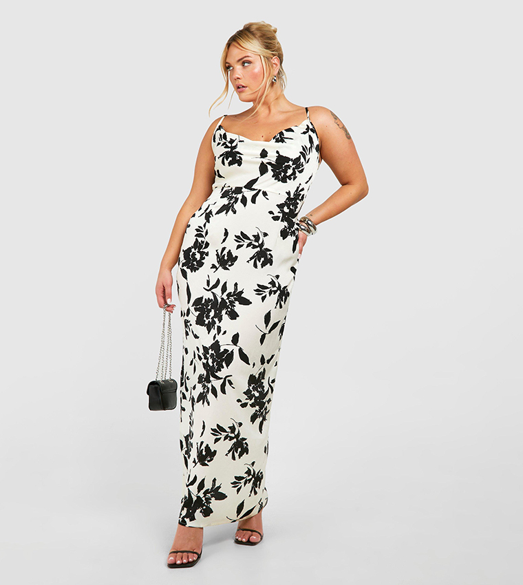 Buy Boohoo Curve Floral Printed Maxi Slip Dress In Black 6thStreet Qatar