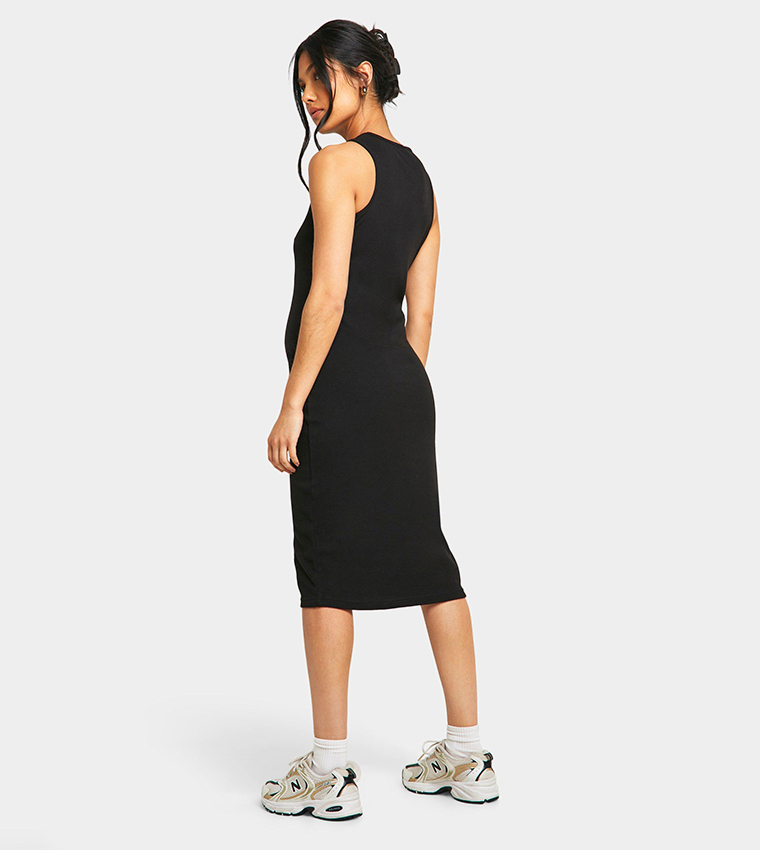 Ribbed Racer Neck Maternity Midi Dress