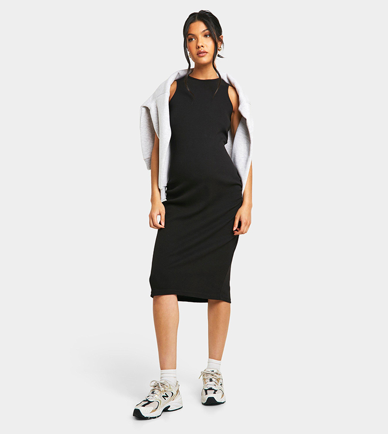 Ribbed Racer Neck Maternity Midi Dress