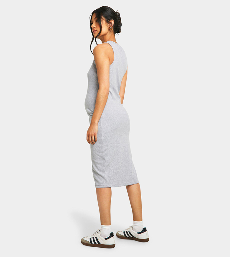 Ribbed Racer Neck Maternity Midi Dress