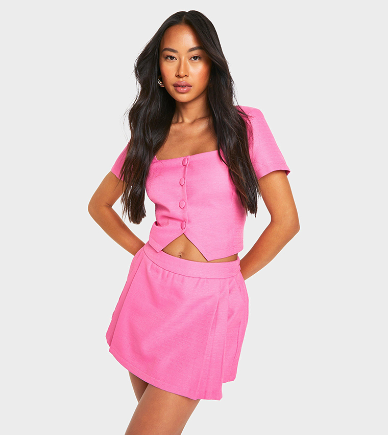 Buy Boohoo Wrap Front Tailored Skort In Pink | 6thStreet Saudi Arabia