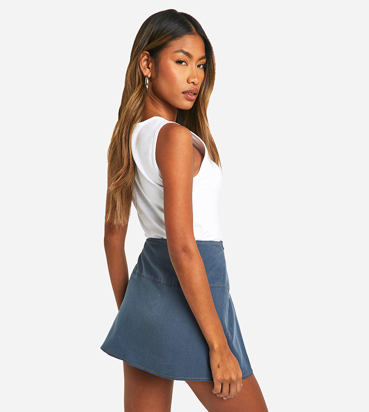 Denim Look Western Buckle Tennis Skirt