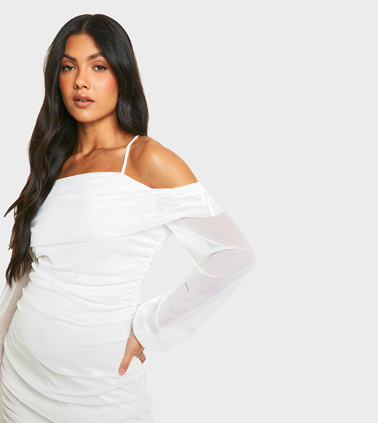 Buy Boohoo Maternity Cold Shoulder Mesh Bodycon Maxi Dress In White 6thStreet Bahrain