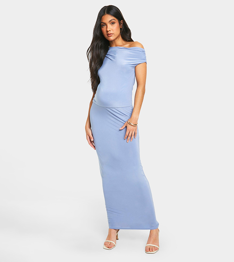 Buy Boohoo Slinky Maternity Maxi Skirt In Blue 6thStreet Bahrain