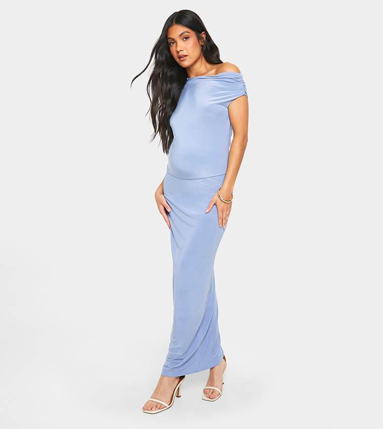 Buy Boohoo Slinky Maternity Maxi Skirt In Blue 6thStreet Bahrain