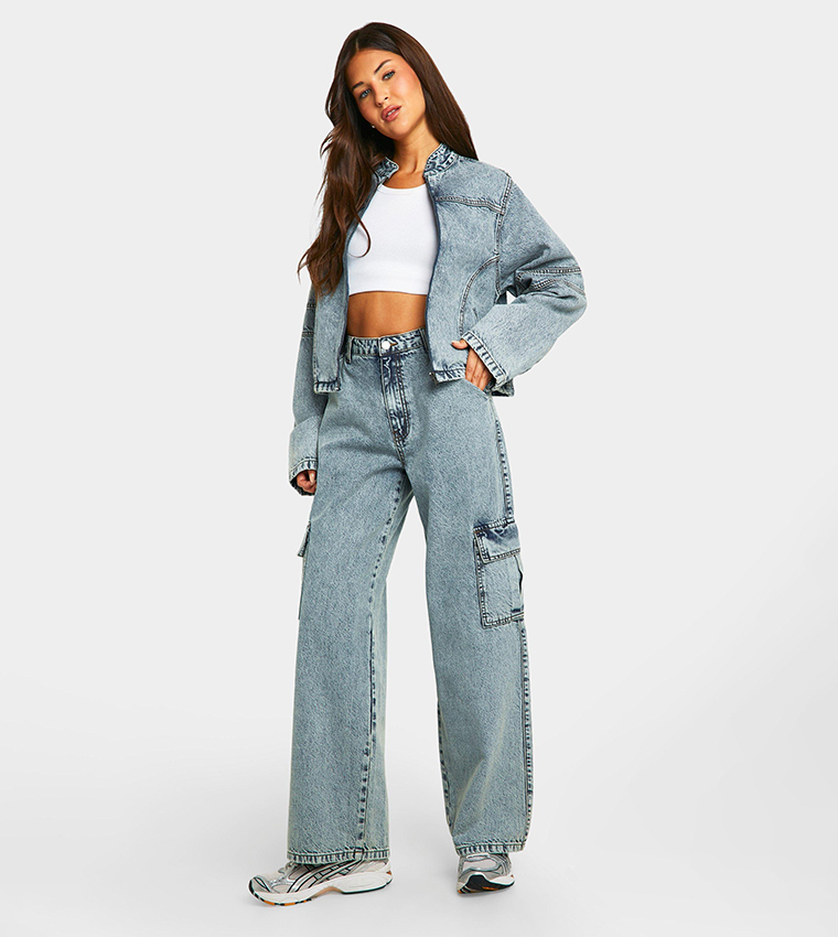 Light Acid Wash Moto Biker Denim Jacket