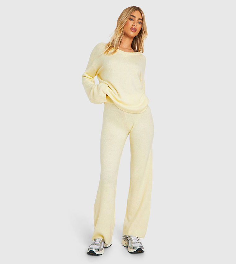 Buy Boohoo Soft Knit V Neck Top And Wide Leg Knitted Set In Yellow