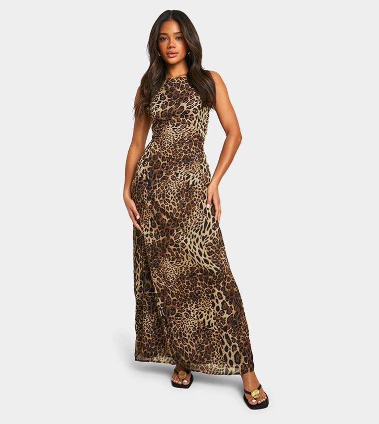 Maxi Dress Animal Print Sequin Dress Leopard Print Sequin Mini Dress With A  Cowl Halter Neck
