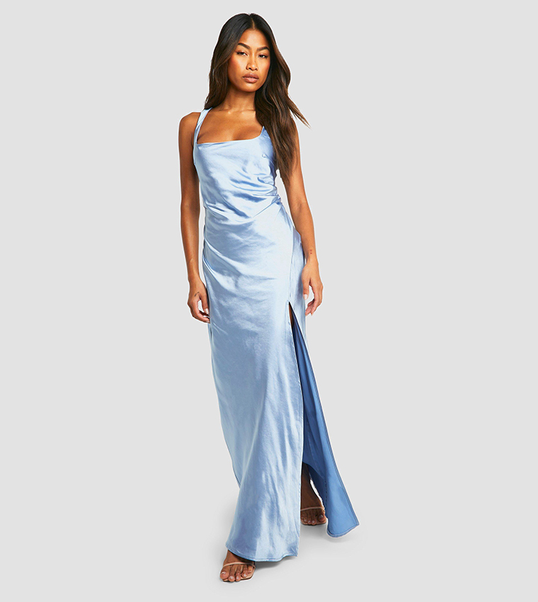 Bridesmaid Satin Square Neck Maxi Dress