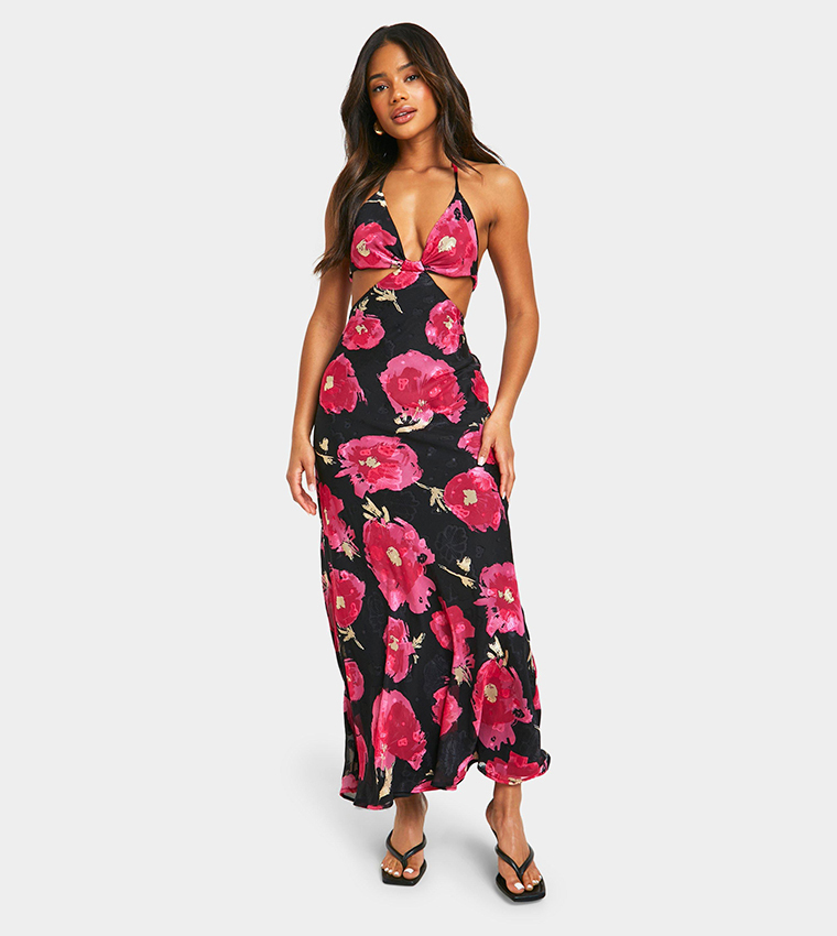 Floral Print Cut-Out Detail Maxi Dress