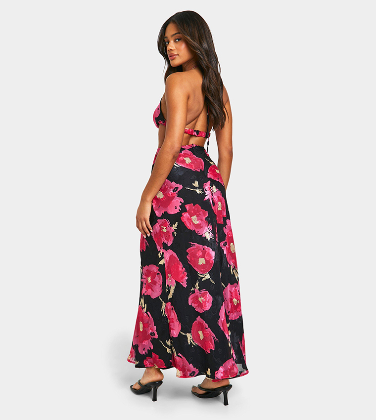 Floral Print Cut-Out Detail Maxi Dress
