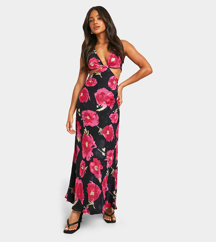 Floral Print Cut-Out Detail Maxi Dress
