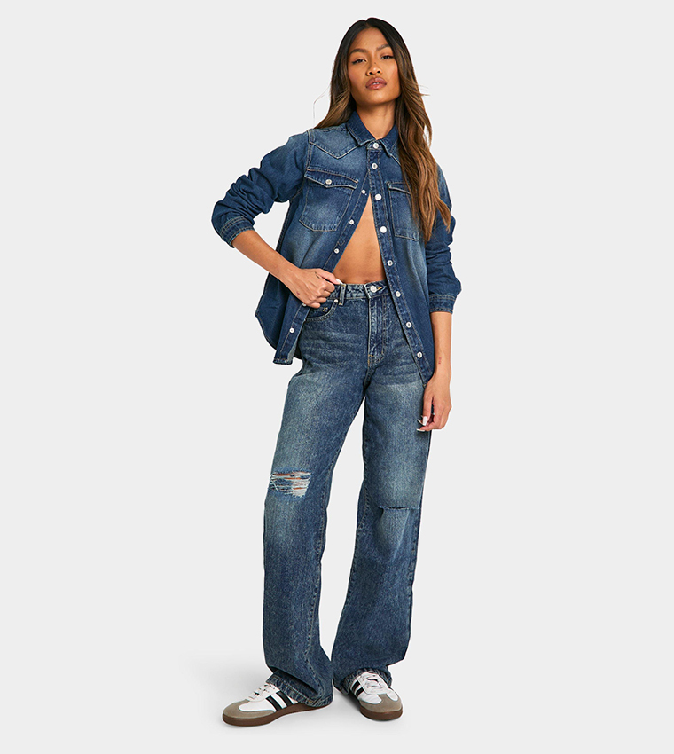 Basics Ripped Boyfriend Fit Jeans