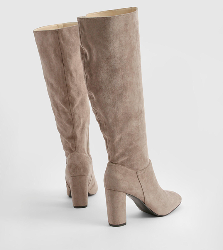 Wide Fit Faux Suede Block Heel Knee High Boots