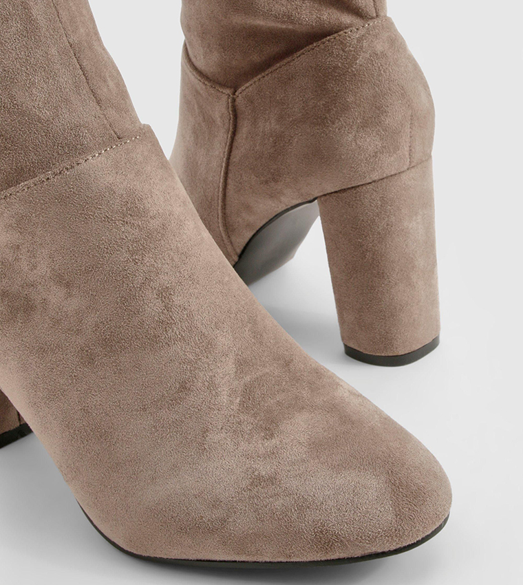 Wide Fit Faux Suede Block Heel Knee High Boots