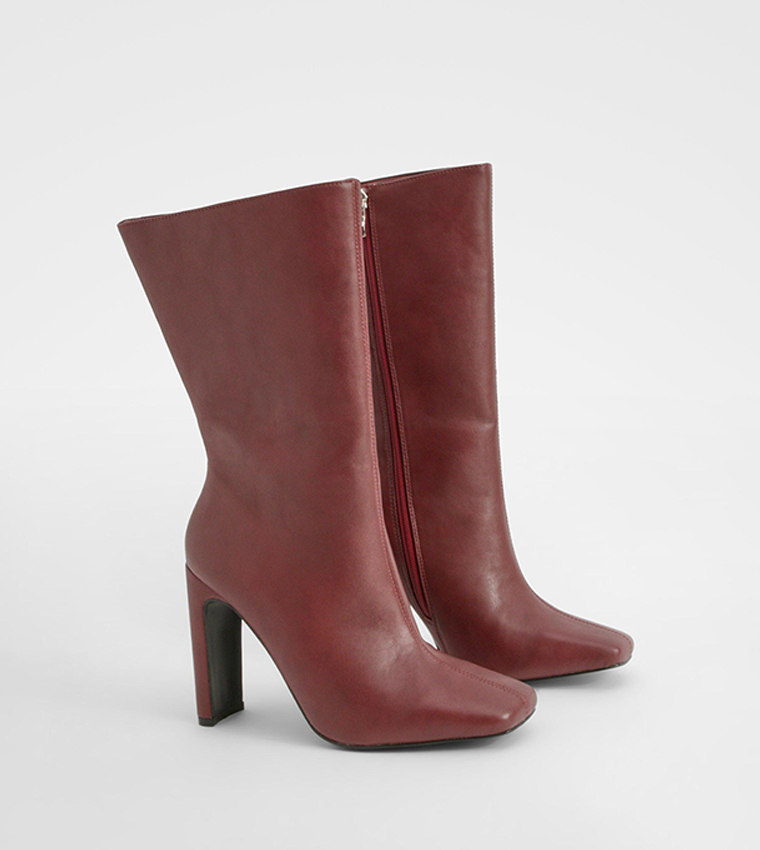 Buy Boohoo Wide Fit Square Toe Heeled Boots In Red 6thStreet Kuwait