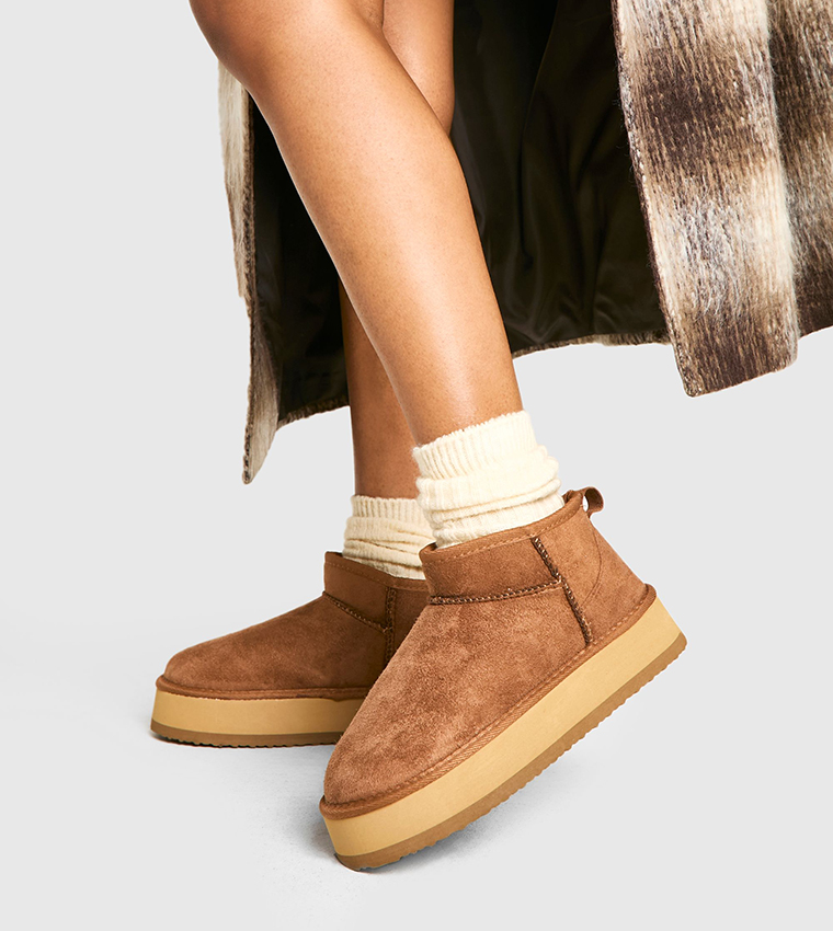 Ultra Faux Fur Lined Platform Ankle Boots