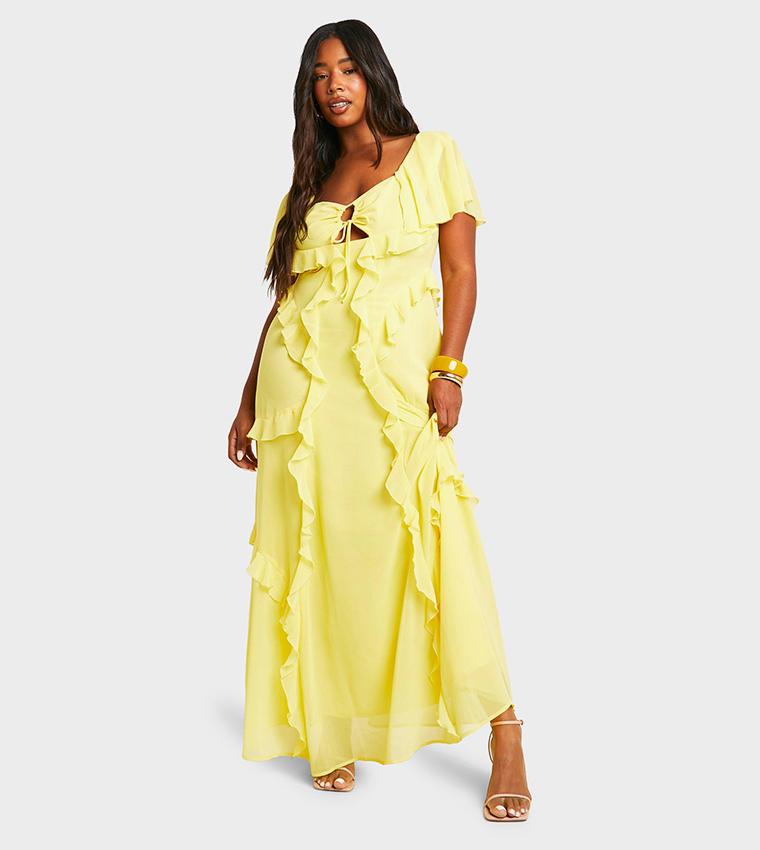 Buy Boohoo Curve Flared Sleeves Keyhole Ruffle Maxi Dress In