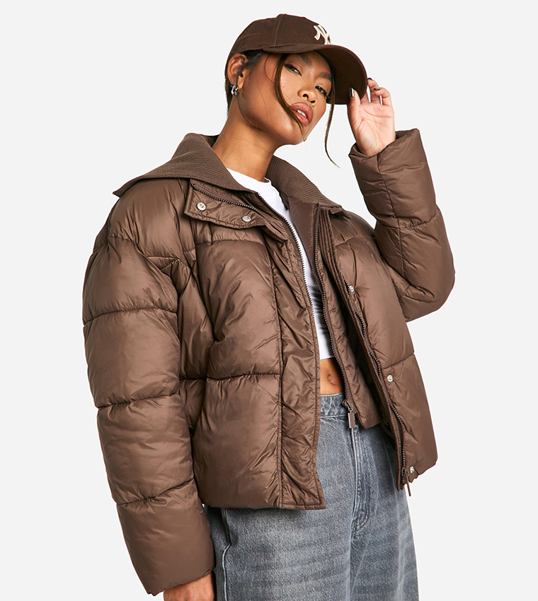 Rib Collar Detail Puffer Jacket