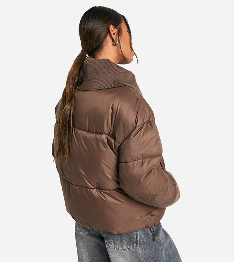 Rib Collar Detail Puffer Jacket
