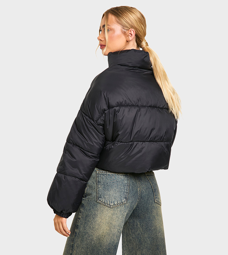 Cropped Puffer Black Puffer Coat Boohoo Cropped Black Hooded