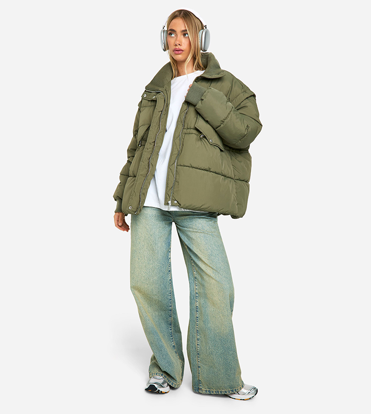 Rib Collar Oversized Puffer Jacket