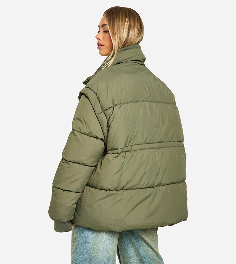Rib Collar Oversized Puffer Jacket