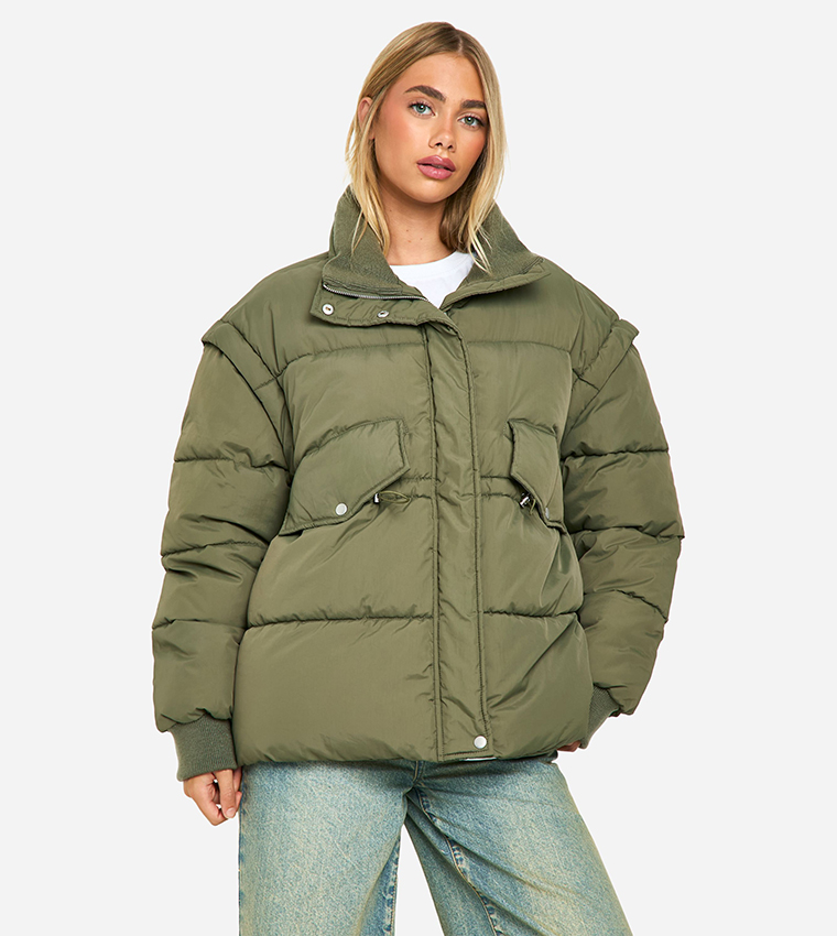Rib Collar Oversized Puffer Jacket