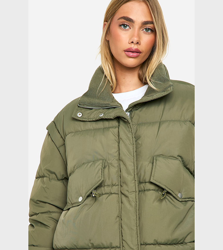 Rib Collar Oversized Puffer Jacket