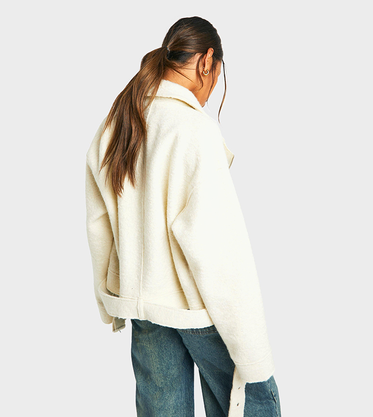 Boucle Belted Biker Jacket
