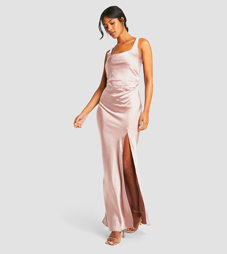 Buy Boohoo Tall Bridesmaid Satin Square Neck Maxi Dress In Nude 6thStreet UAE