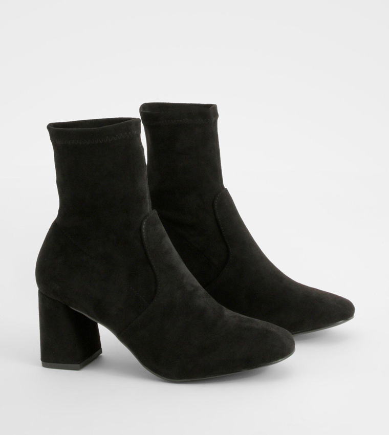 Wide Fit Faux Suede Square Toe Block Heeled Boots