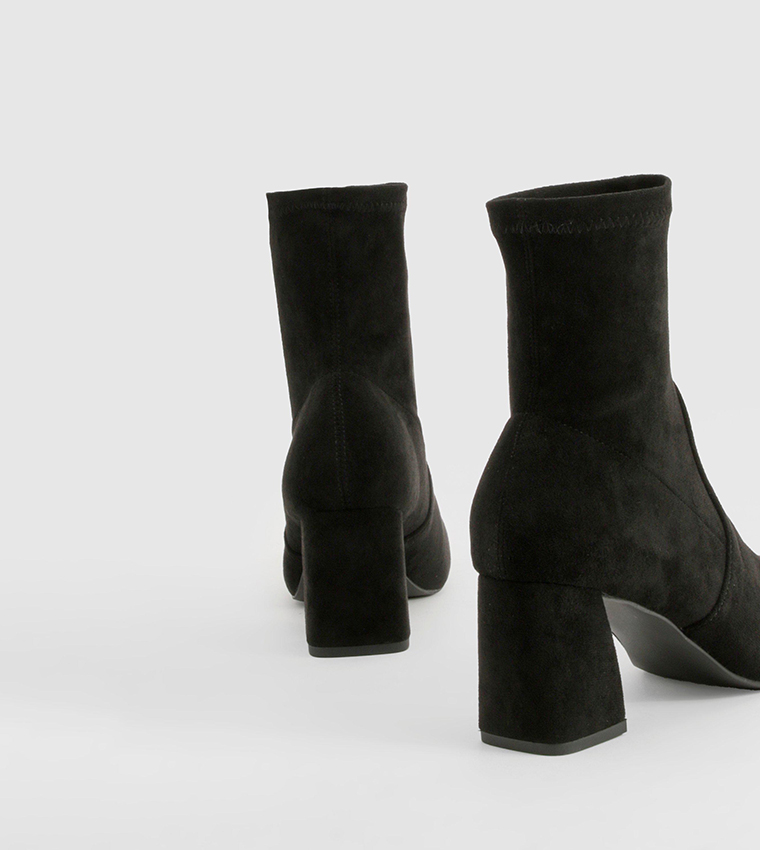 Wide Fit Faux Suede Square Toe Block Heeled Boots