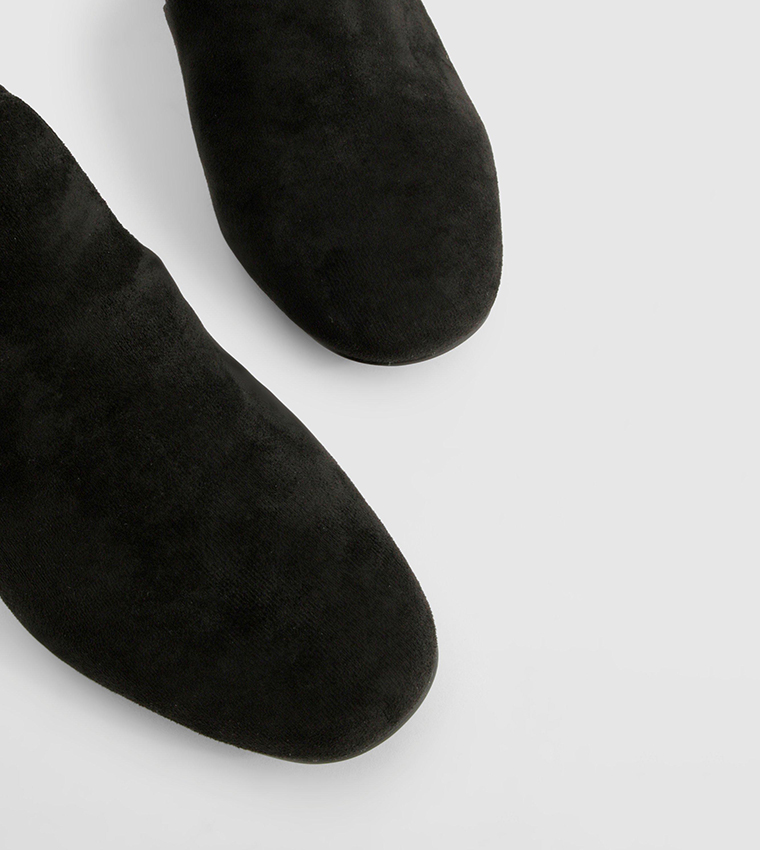 Wide Fit Faux Suede Square Toe Block Heeled Boots