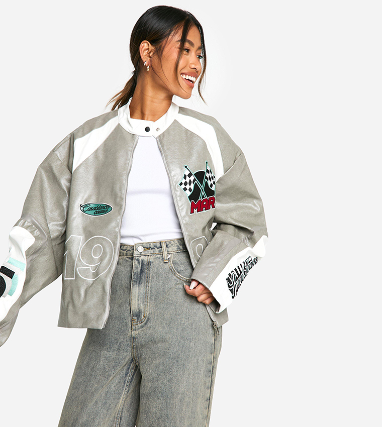 Vintage Look Embroidered Moto Jacket