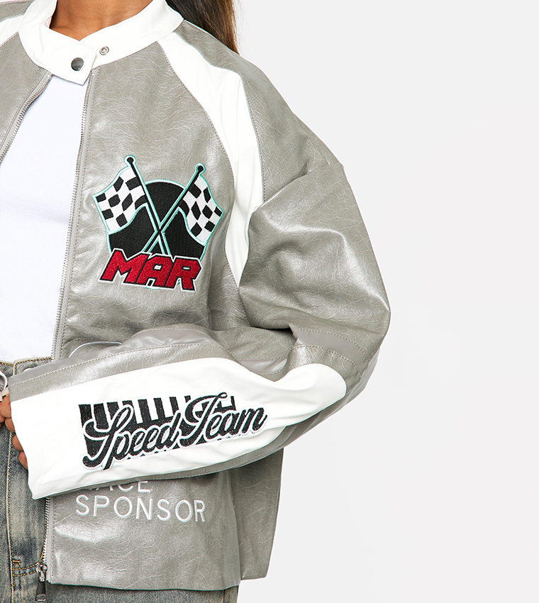 Vintage Look Embroidered Moto Jacket