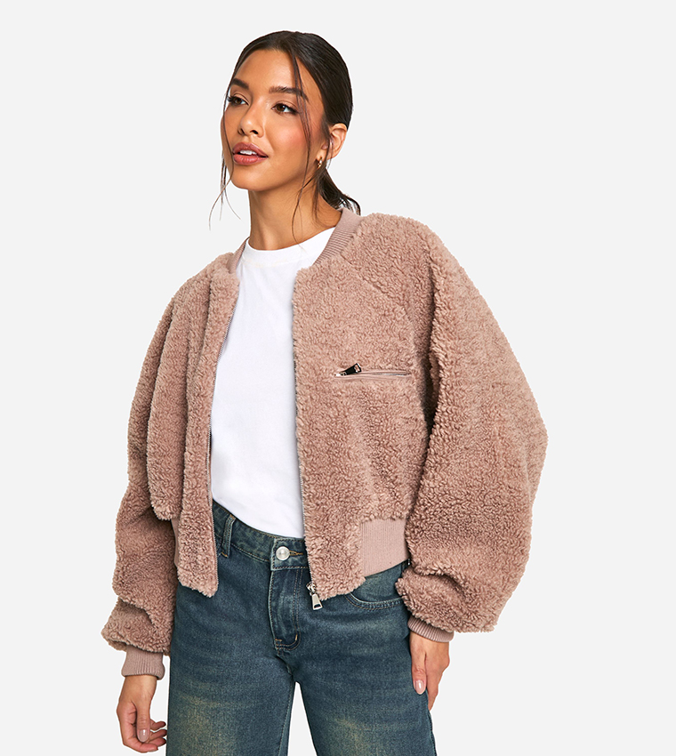 Rib Teddy Bomber Jacket