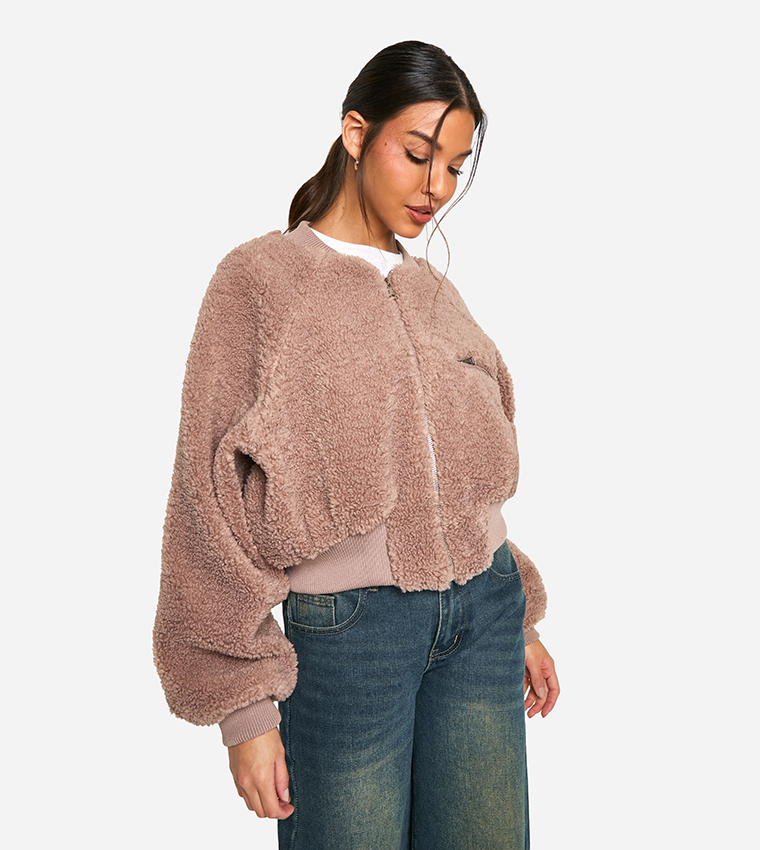 Rib Teddy Bomber Jacket