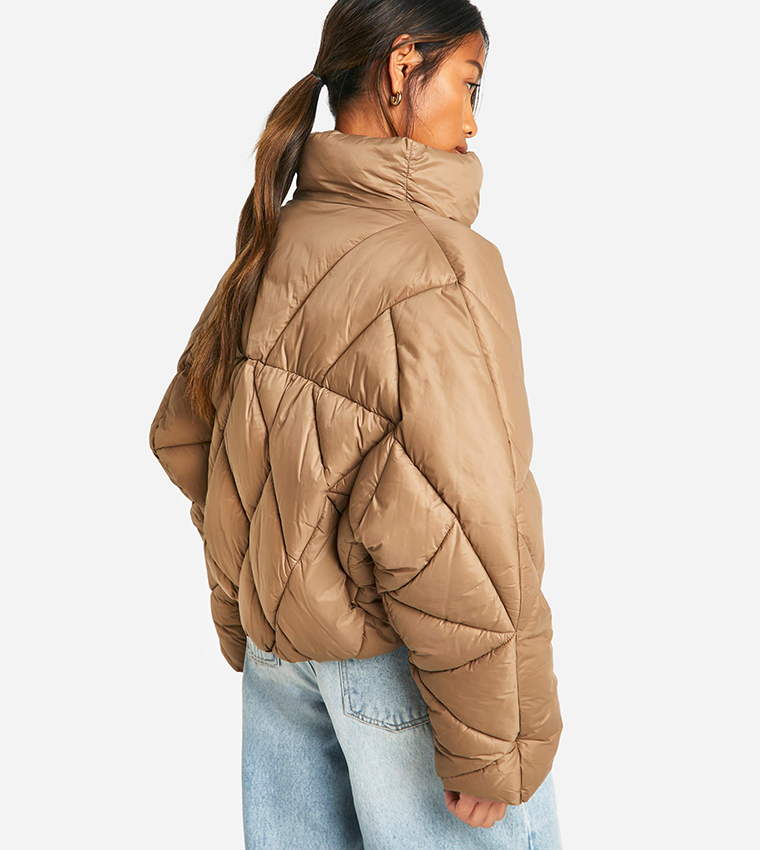 Denim Jackets Boohoo Brown Puffer Jacket Buy Boohoo Boxy Cropped