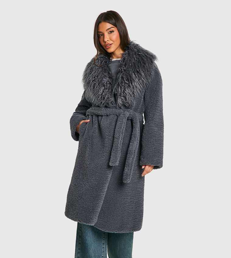 Faux Fur Long Sleeves Maxi Coat