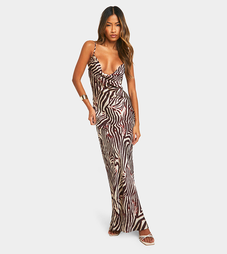 Buy Boohoo Zebra Print Strappy Maxi Dress In Multiple Colors | 6thStreet UAE
