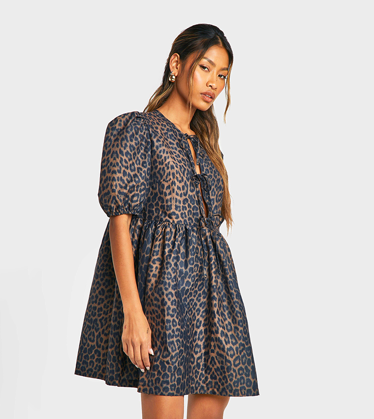 Leopard Print Tie Front Mini Dress