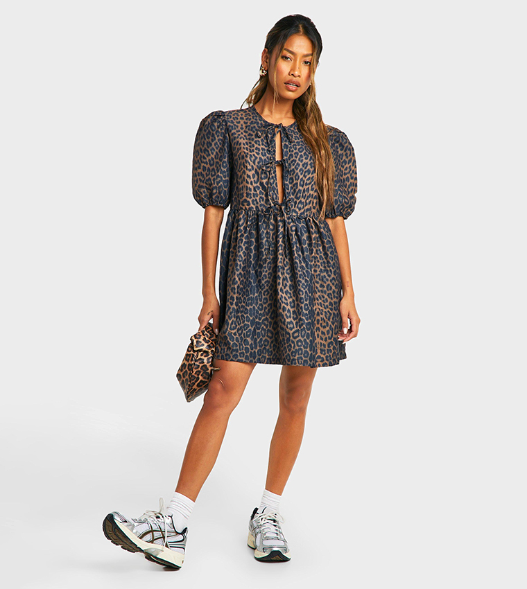 Leopard Print Tie Front Mini Dress