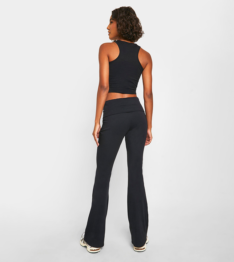 Tall Cotton Elastane Fold Over Waist Flared Trousers