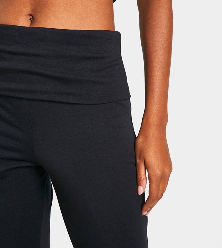 Tall Cotton Elastane Fold Over Waist Flared Trousers