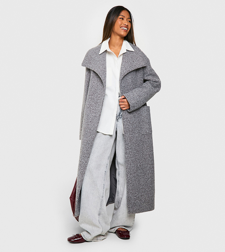 boohoo belted shawl collar coat