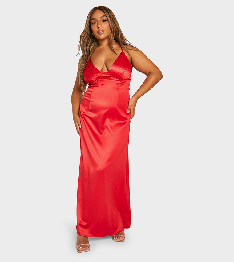 Buy Boohoo Curve Pleated Cup Maxi Dress In Red 6thStreet UAE